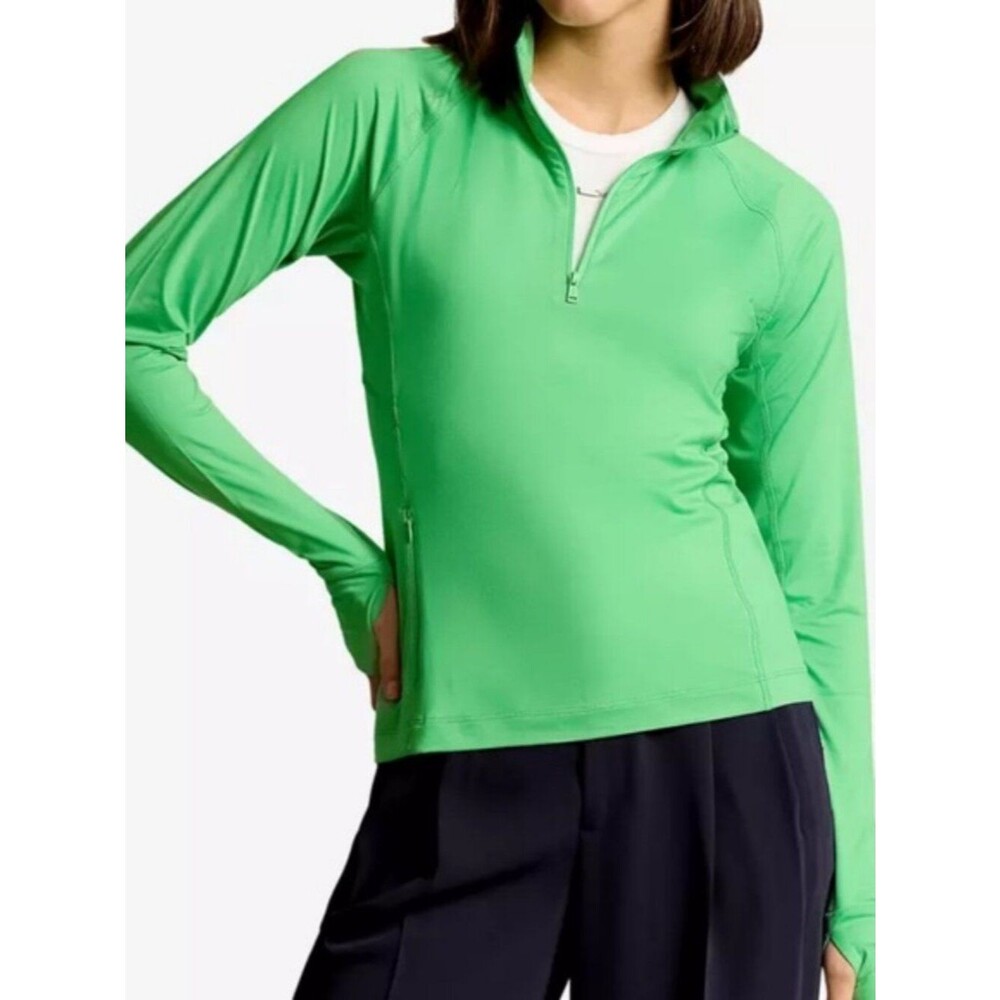 NWT RLX Ralph Lauren Green Performance Quarter-Zip Stretch Jersey Top. Size S